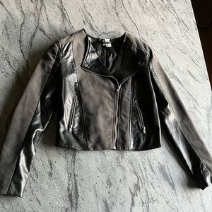Divided black leather and grey suede zip up jacket from H&M.